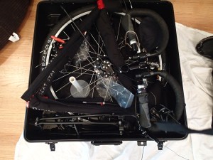 Tony's bike partially unpacked.