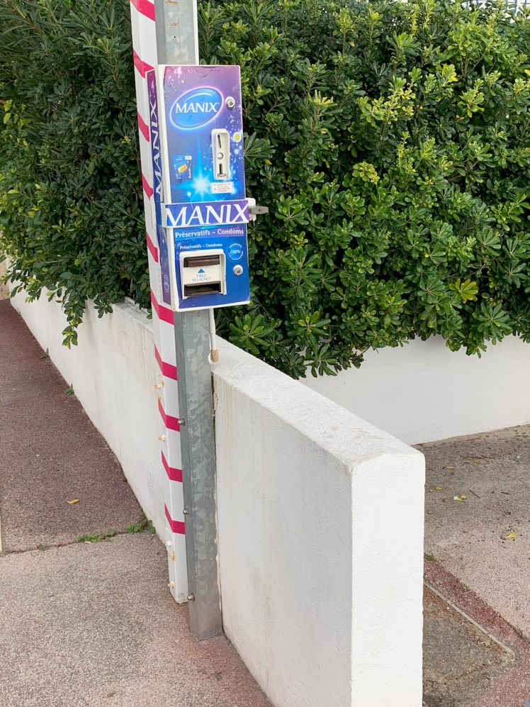 Condom dispenser on a street corner