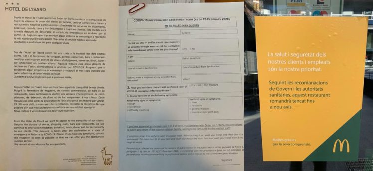 Hotels and Restaurant messages about COVID